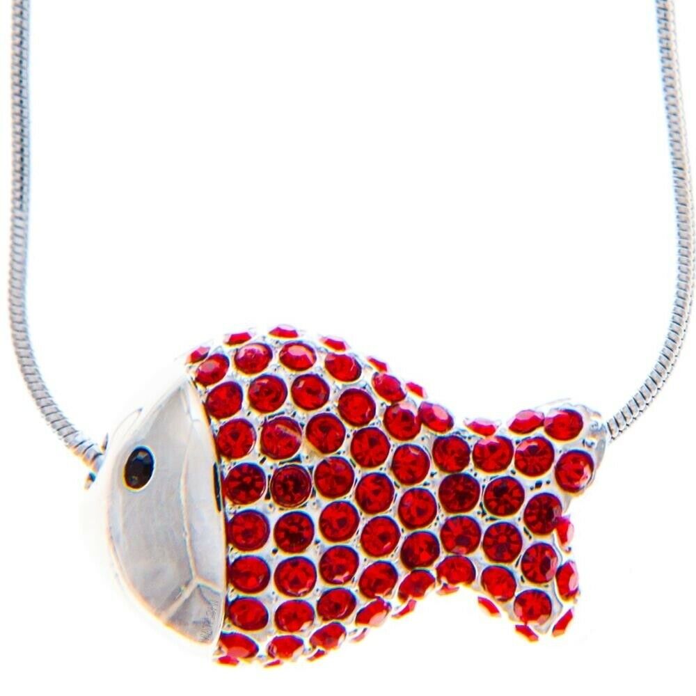 Rhodium Plated Necklace With Fish Design With A 16" Extendable Chain And High